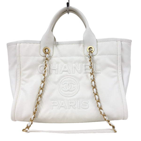 シャネル CHANEL ドーヴィルショッピングバック AS33551 ホワイト ゴールド金具 カーフ レディース ショルダーバッグ