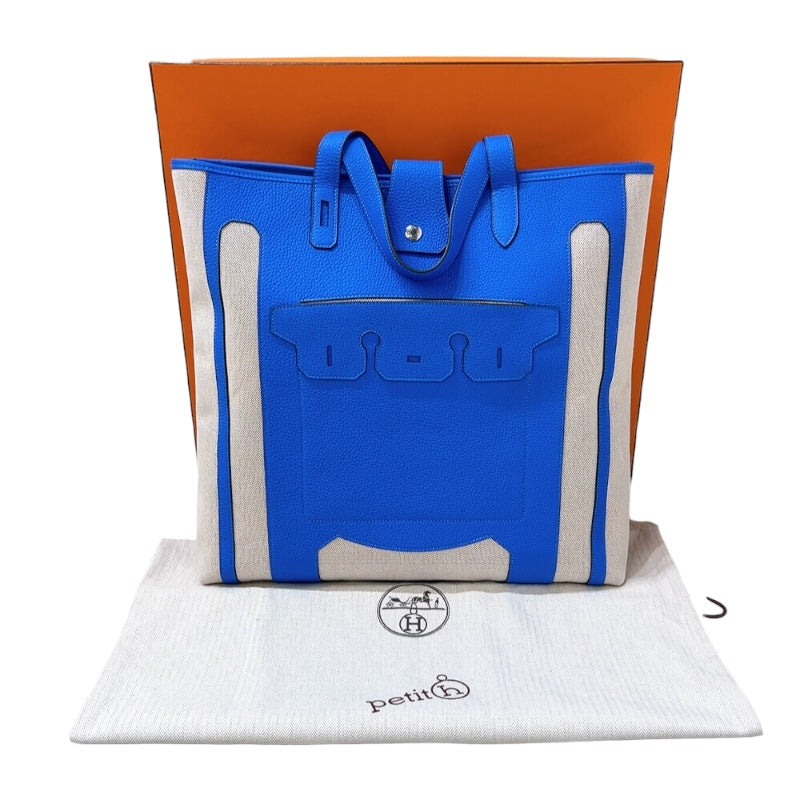 エルメス HERMES プティアッシュ ムッシュB ブルー　シルバー金具 トワル/トリヨンクレマンス レディース トートバッグ
