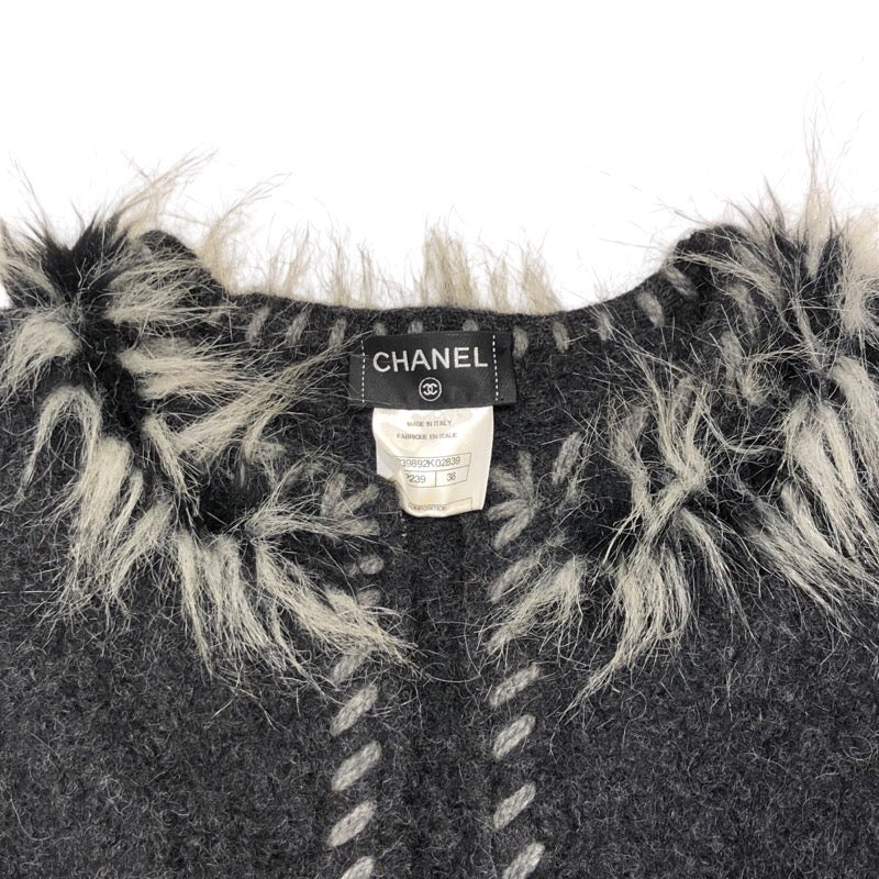 シャネル CHANEL カシミヤ混ノーカラージャケット 38(約Mサイズ)  アルパカ・カシミヤ レディース ノーカラージャケット