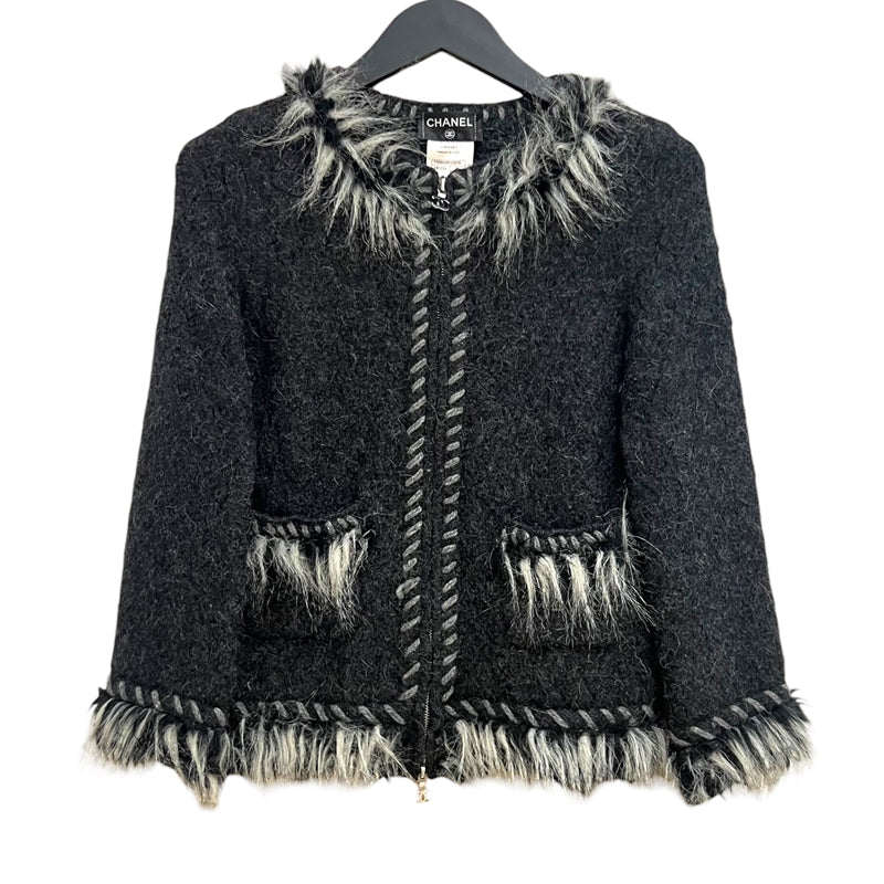 シャネル CHANEL カシミヤ混ノーカラージャケット 38(約Mサイズ)  アルパカ・カシミヤ レディース ノーカラージャケット