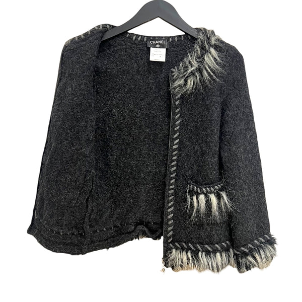 シャネル CHANEL カシミヤ混ノーカラージャケット 38(約Mサイズ)  アルパカ・カシミヤ レディース ノーカラージャケット