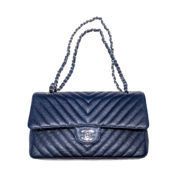 シャネル CHANEL マトラッセ25 Vステッチ A01112 22番台 ネイビー シルバー金具 キャビアスキン レディース ショルダーバッグ