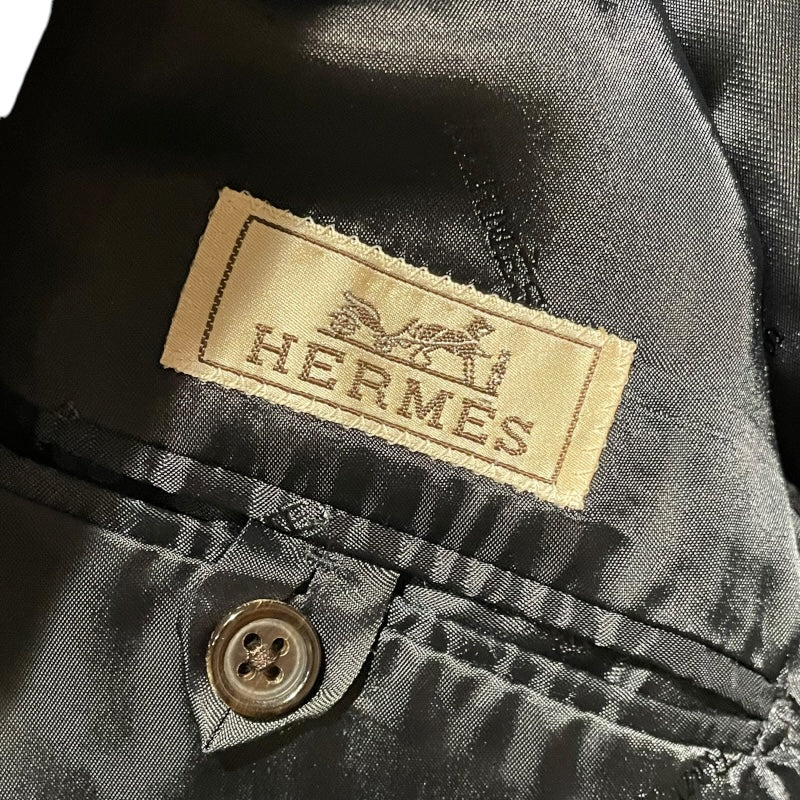 エルメス HERMES グレンチェックダブルブレストウールコート グレー ウール メンズ その他アウター