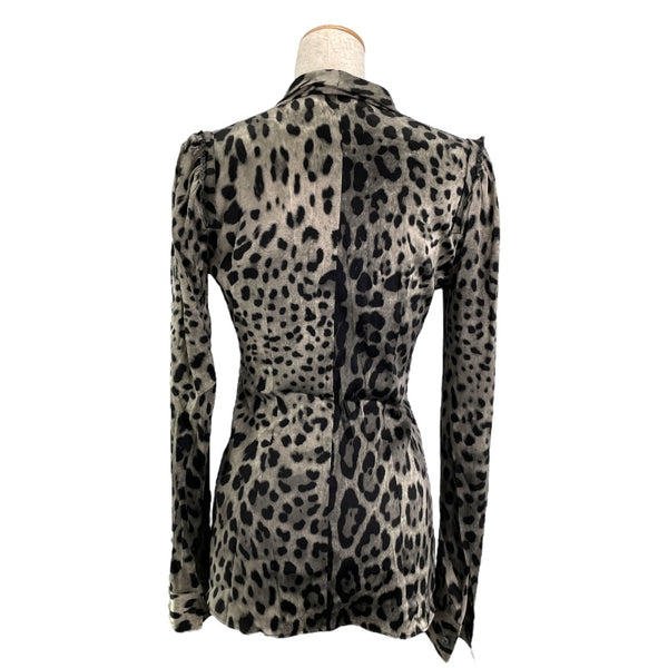 ドルチェ＆ガッバーナ Dolce & Gabbana レオパード総柄ボウタイブラウス F5524T グレー シルク レディース ブラウス