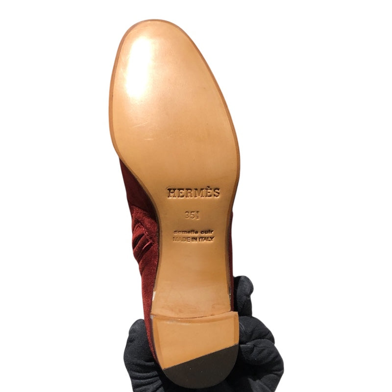 エルメス HERMES Hロゴパンチングスエードショートブーツ ブラウンレッド スエード レディース ブーツ