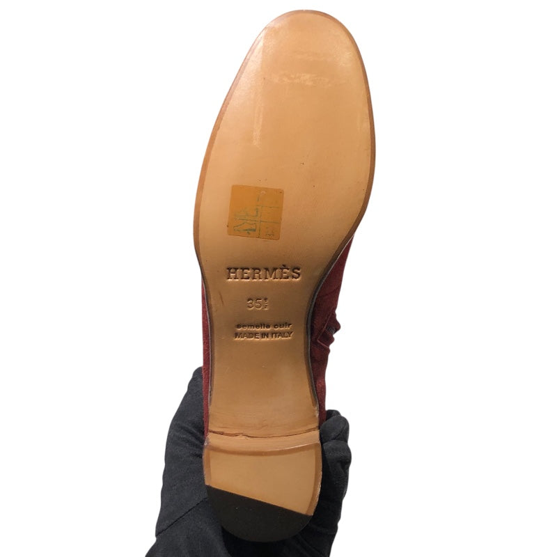 エルメス HERMES Hロゴパンチングスエードショートブーツ ブラウンレッド スエード レディース ブーツ