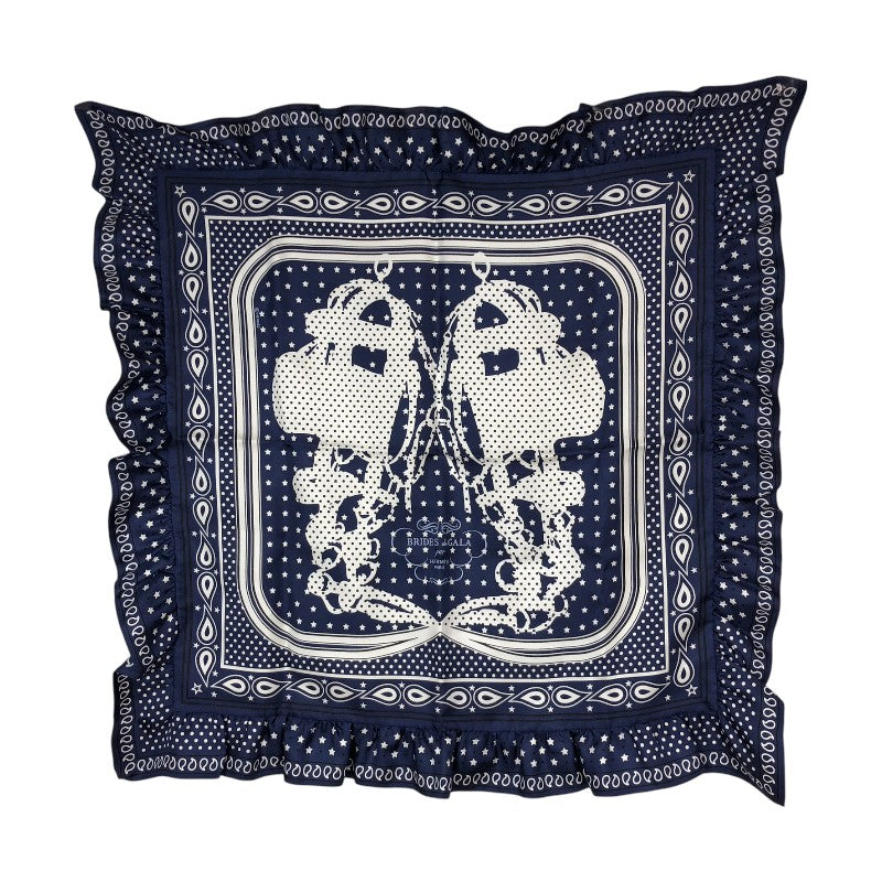 エルメス HERMES カレ70 フリル  BRIDES de GALA BANDANA A POIS ネイビー×ホワイト シルク レディース スカーフ