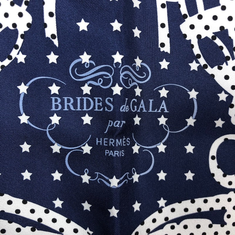 エルメス HERMES カレ70 フリル  BRIDES de GALA BANDANA A POIS ネイビー×ホワイト シルク レディース スカーフ