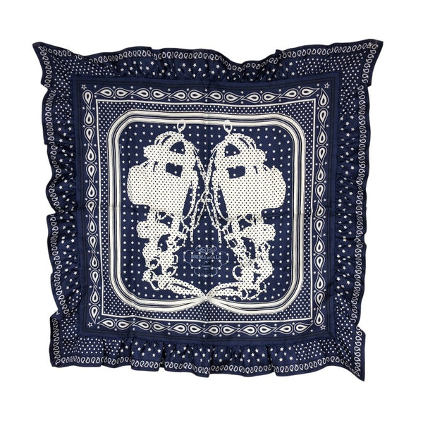 エルメス HERMES カレ70 フリル  BRIDES de GALA BANDANA A POIS ネイビー×ホワイト シルク レディース スカーフ