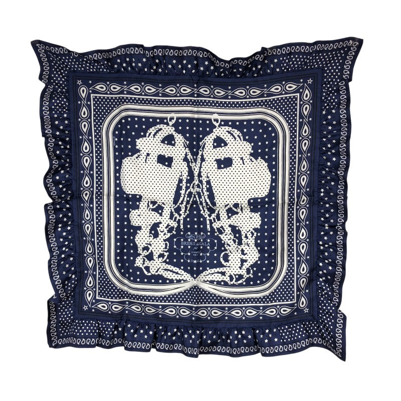 エルメス HERMES カレ70 フリル  BRIDES de GALA BANDANA A POIS ネイビー×ホワイト シルク レディース スカーフ