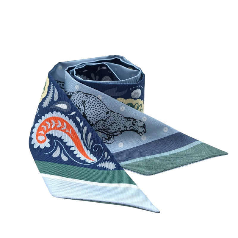 エルメス HERMES ツイリー　GUEPARDS　BANDANA ブルー シルク レディース スカーフ