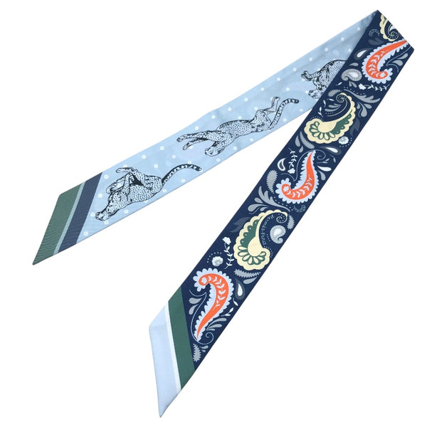 エルメス HERMES ツイリー　GUEPARDS　BANDANA ブルー シルク レディース スカーフ