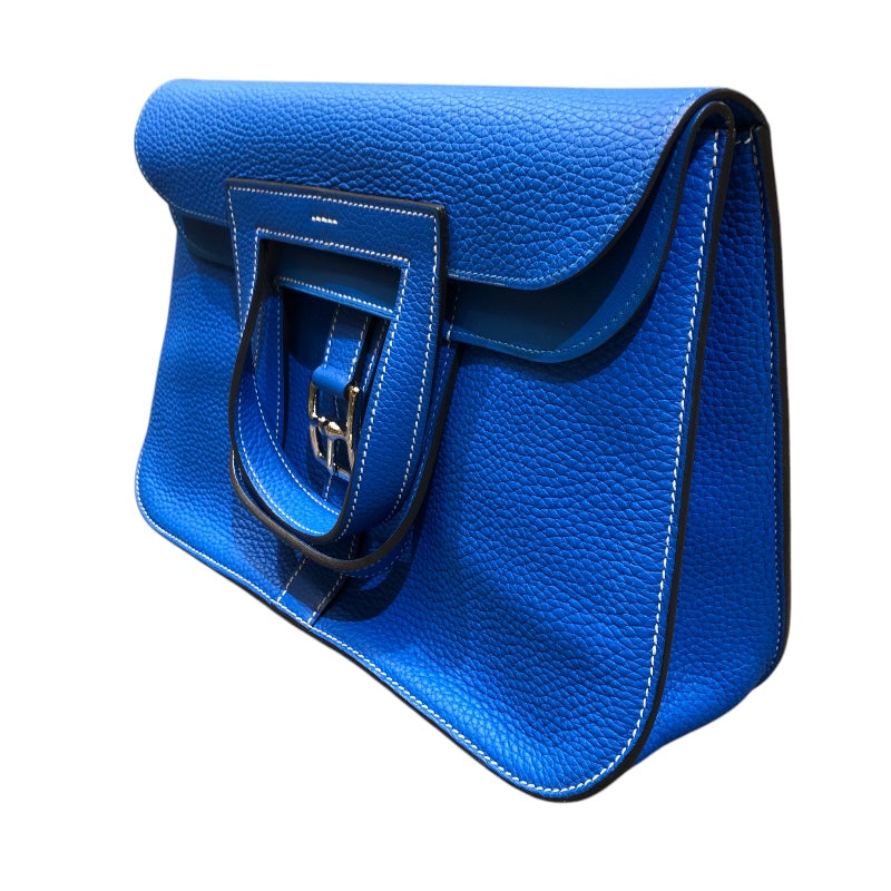 エルメス HERMES アルザン31 X刻 ブルーイドラ　シルバー金具 トリヨン レディース ハンドバッグ