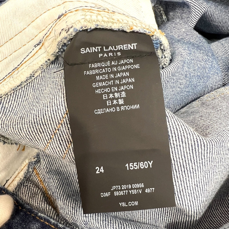 サンローラン SAINT LAURENT パッチワークデニム ロングスカート 593677 24 ブルー コットン レディース ロングスカート