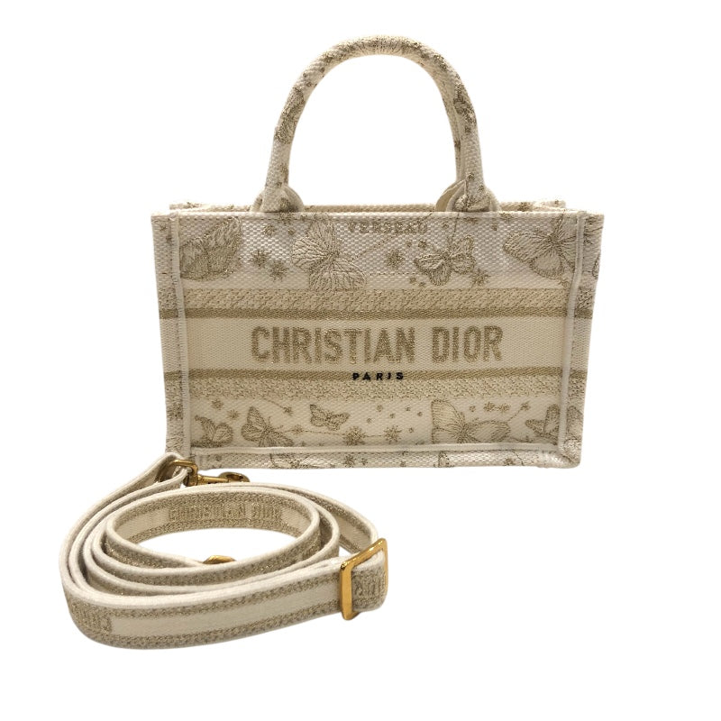 クリスチャン・ディオール Christian Dior ブックトートミニ 50-MA-1203 ホワイト　ゴールド金具  キャンバス蝶柄 レディース トートバッグ