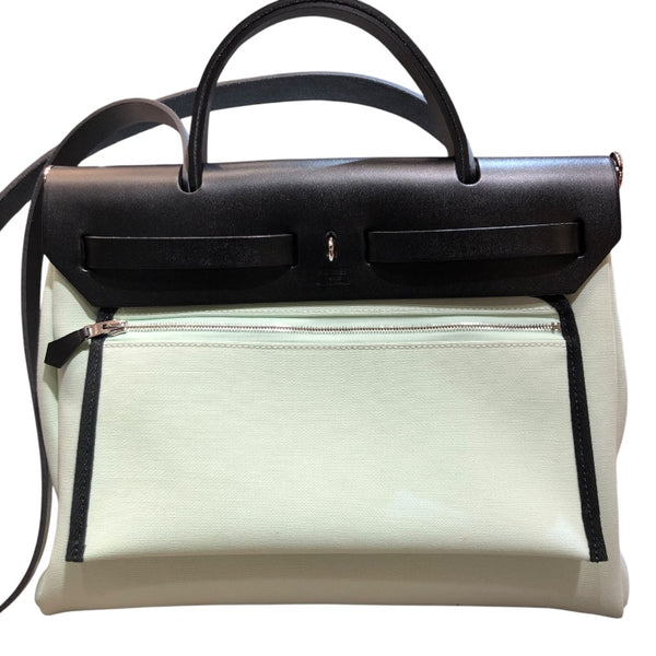 エルメス HERMES エールバッグジップPM W刻 ヴェールペーパーミント/ブラック トワル レディース ショルダーバッグ