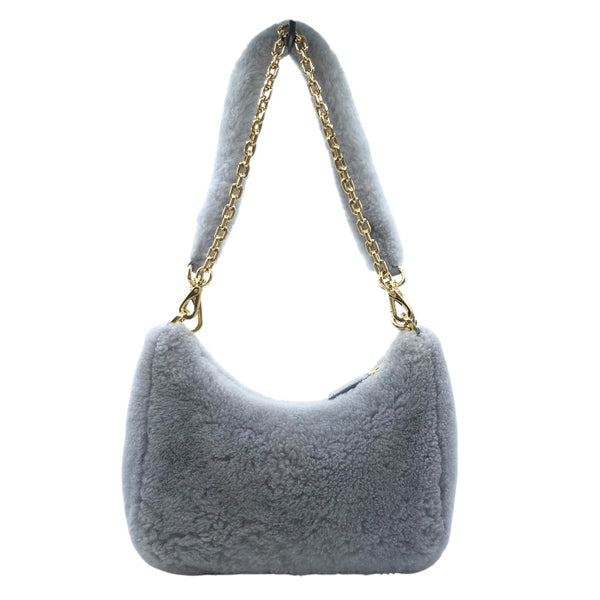 プラダ PRADA Re-Edition ショルダーバッグ 1BC204 グレー　GD金具 ムートン レディース ショルダーバッグ