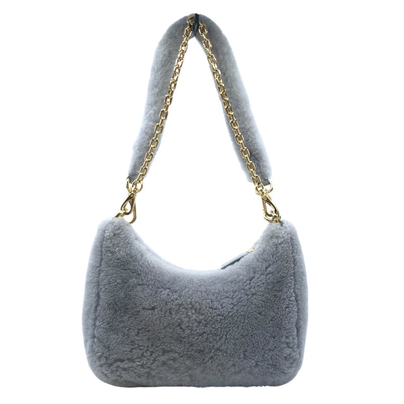 プラダ PRADA Re-Edition ショルダーバッグ 1BC204 グレー　GD金具 ムートン レディース ショルダーバッグ