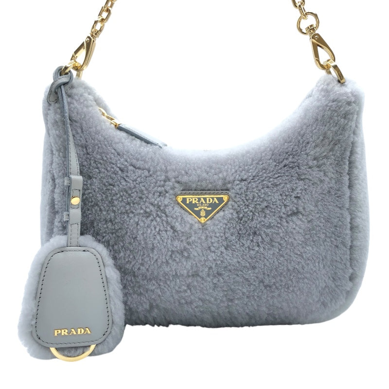 プラダ PRADA Re-Edition ショルダーバッグ 1BC204 グレー　GD金具 ムートン レディース ショルダーバッグ