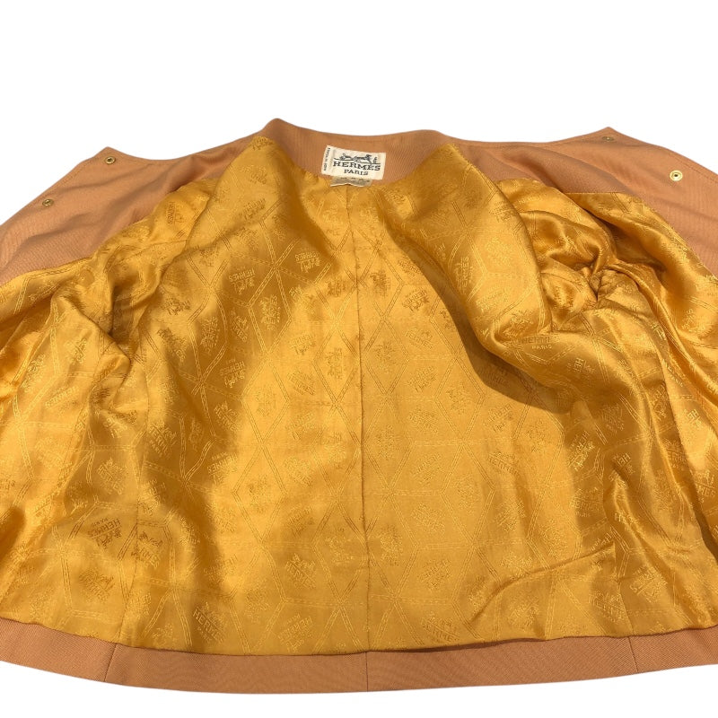 エルメス HERMES セリエボタンノーカラージャケット オレンジ シルク レディース ノーカラージャケット