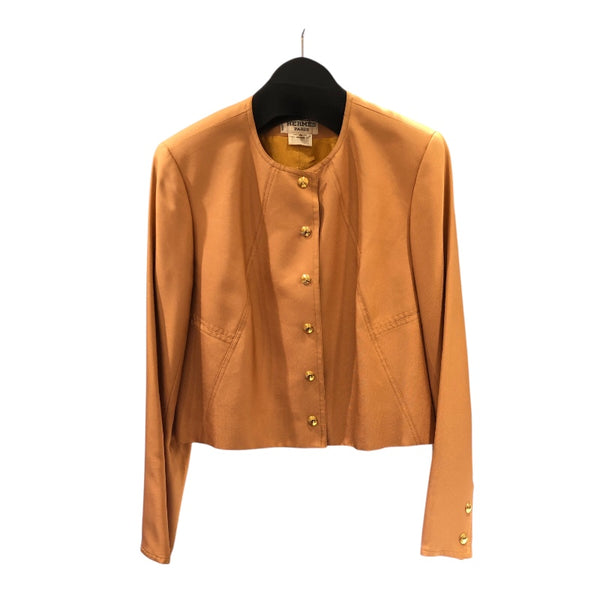 エルメス HERMES セリエボタンノーカラージャケット オレンジ シルク レディース ノーカラージャケット