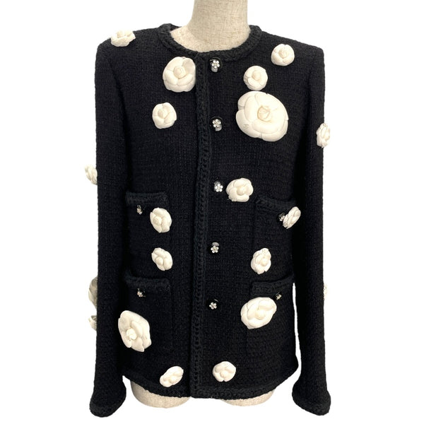 美品★CHANEL★総刺繍★カメリア★ツイード★ノーカラー★ジャケット 美品☆CHANEL☆総刺繍☆カメリア☆ツイード☆ノーカラー☆ジャケット