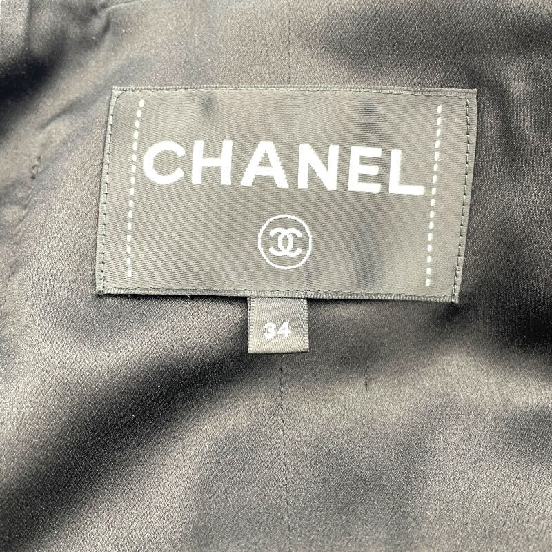シャネル CHANEL カメリア装飾 ノーカラーツイードジャケット P75860 ブラック ウール レディース その他アウター