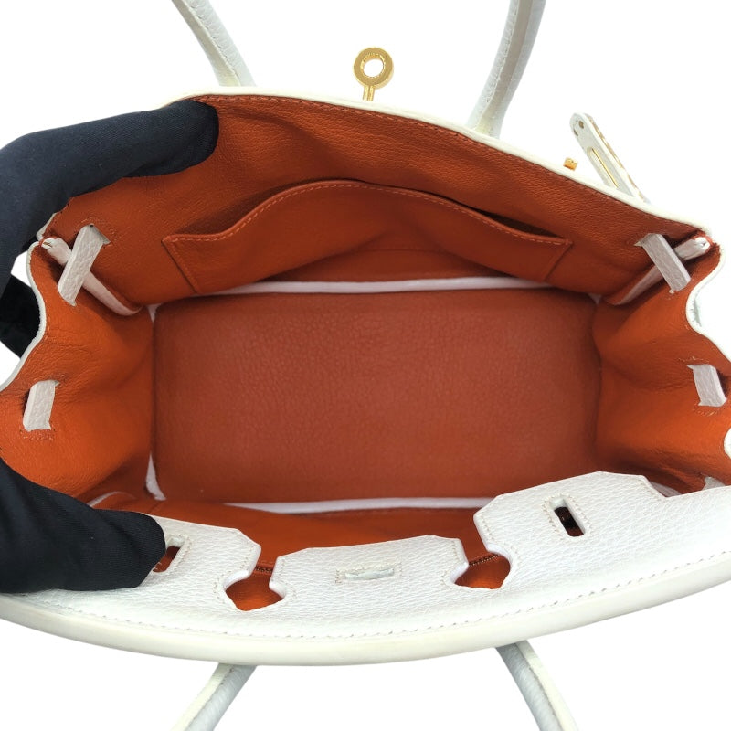 エルメス HERMES バーキン20 T刻 ホワイト/オレンジ　GD金具 トリヨン レディース ハンドバッグ