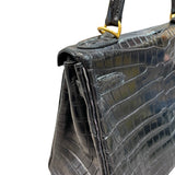 エルメス HERMES ケリー28 内縫い □G刻印 ブラック GD金具 クロコダイル ニロティカス マット レディース ハンドバッグ