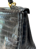 エルメス HERMES ケリー28 内縫い □G刻印 ブラック GD金具 クロコダイル ニロティカス マット レディース ハンドバッグ