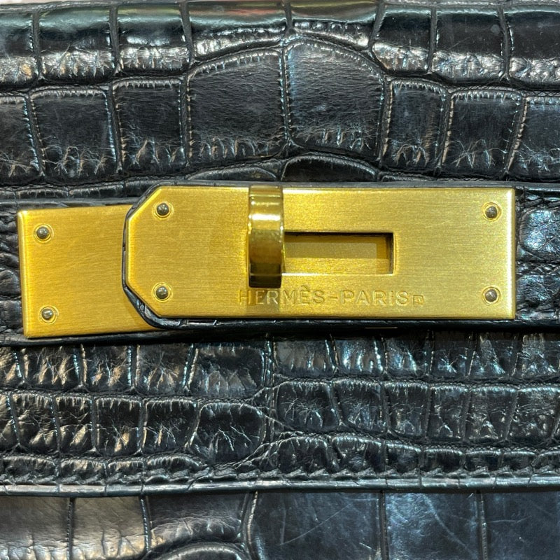 エルメス HERMES ケリー28 内縫い □G刻印 ブラック GD金具 クロコダイル ニロティカス マット レディース ハンドバッグ