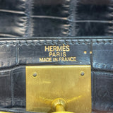 エルメス HERMES ケリー28 内縫い □G刻印 ブラック GD金具 クロコダイル ニロティカス マット レディース ハンドバッグ