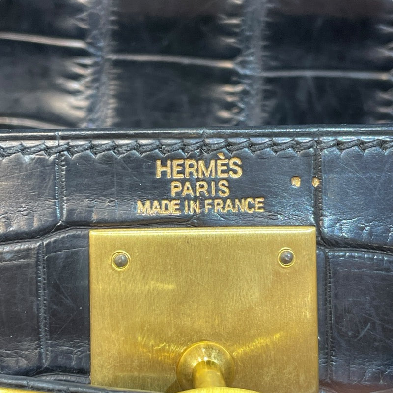 エルメス HERMES ケリー28 内縫い □G刻印 ブラック GD金具 クロコダイル ニロティカス マット レディース ハンドバッグ