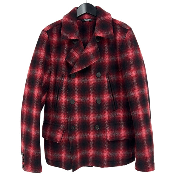ドルチェ＆ガッバーナ Dolce & Gabbana チェック柄ピーコート G0365T レッド ウール メンズ ピーコート