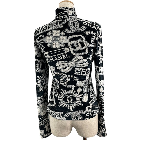シャネル CHANEL 総柄ハーフジップ ベロアトップス P74548 ブラック ビスコース78% ポリアミド20％ エラスタン2% レディース その他トップス