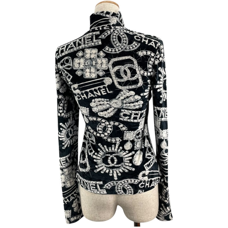 シャネル CHANEL 総柄ハーフジップ ベロアトップス P74548 ブラック ビスコース78% ポリアミド20％ エラスタン2% レディース その他トップス