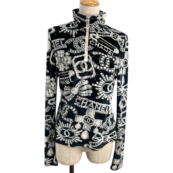 シャネル CHANEL 総柄ハーフジップ ベロアトップス P74548 ブラック ビスコース78% ポリアミド20％ エラスタン2% レディース その他トップス