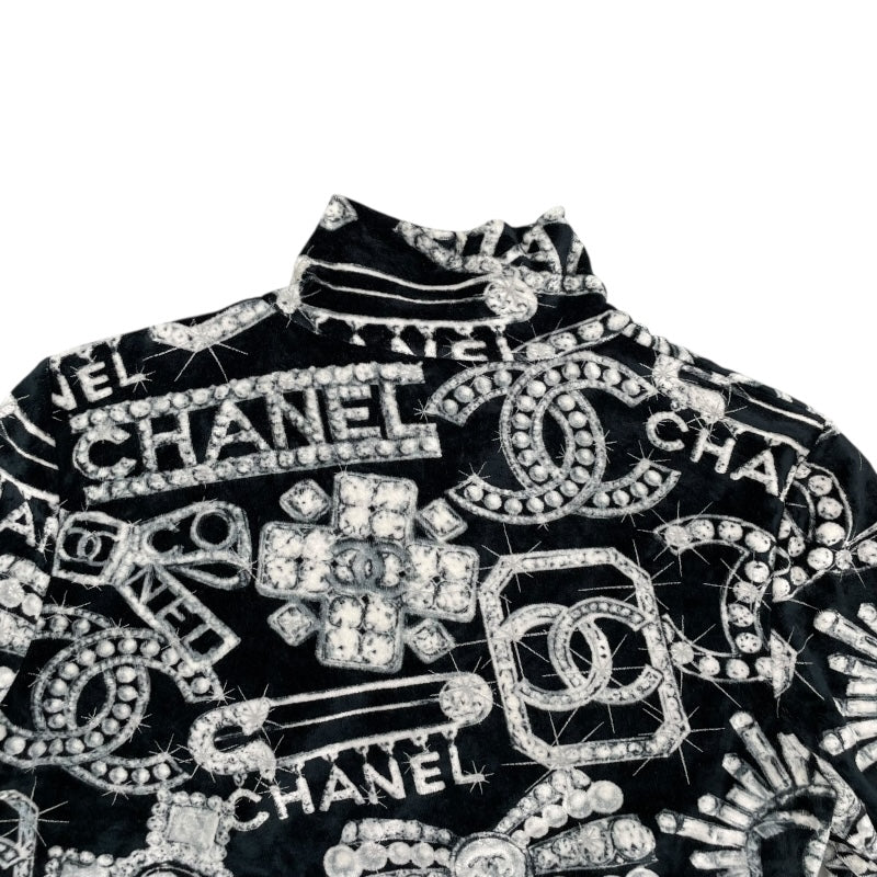 シャネル CHANEL 総柄ハーフジップ ベロアトップス P74548 ブラック ビスコース78% ポリアミド20％ エラスタン2% レディース その他トップス