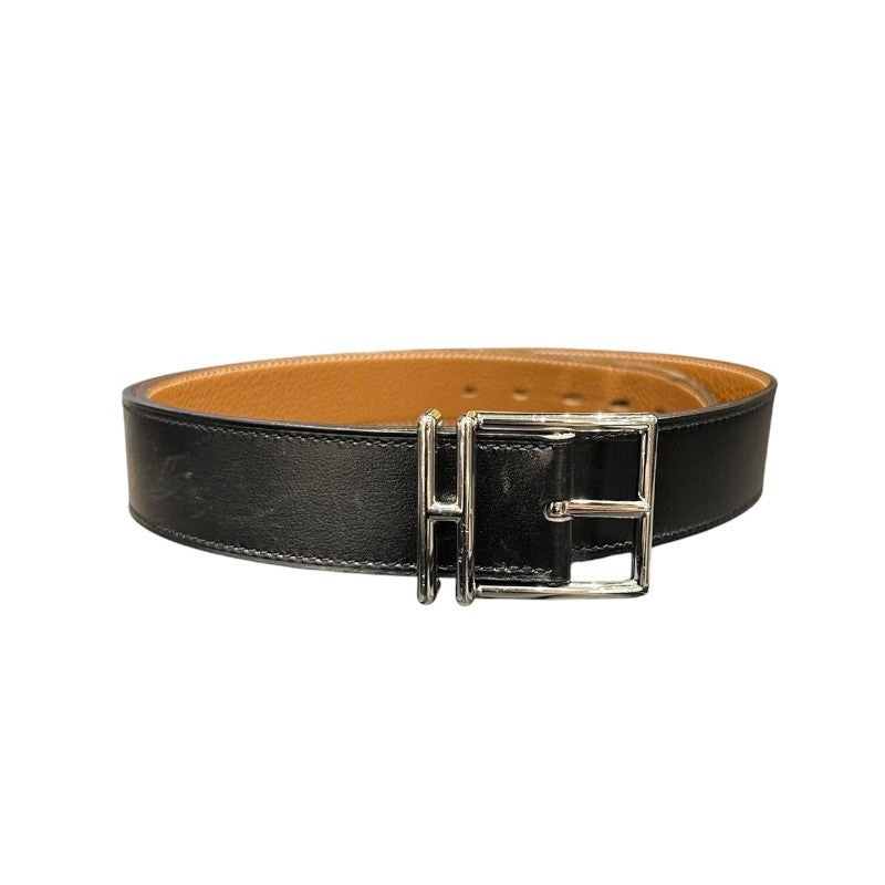 エルメス HERMES リバーシブルベルト 90cm A刻 ブラック×ゴールド シルバー金具 ボックスカーフ/トゴ ユニセックス ベルト