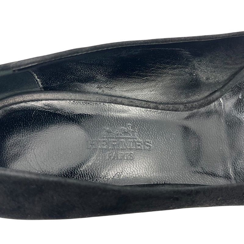 エルメス HERMES スウェード オープントゥパンプス 35.5 ブラック スウェード レディース パンプス