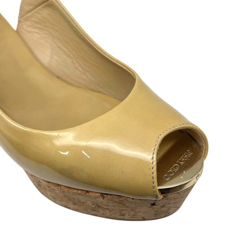 ジミーチュウ JIMMY CHOO コルクソールサンダル 35 イエロー パテントレザー レディース サンダル