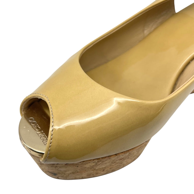 ジミーチュウ JIMMY CHOO コルクソールサンダル 35 イエロー パテントレザー レディース サンダル