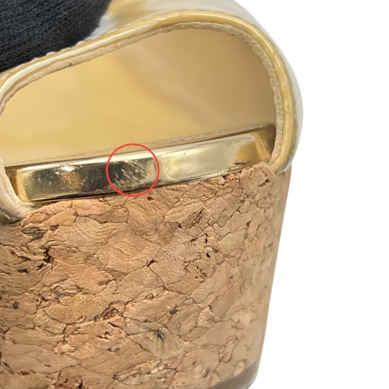 ジミーチュウ JIMMY CHOO コルクソールサンダル 35 イエロー パテントレザー レディース サンダル
