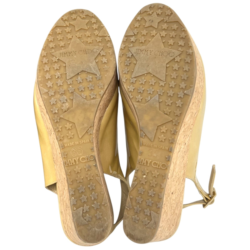 ジミーチュウ JIMMY CHOO コルクソールサンダル 35 イエロー パテントレザー レディース サンダル