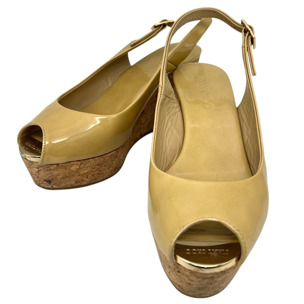 ジミーチュウ JIMMY CHOO コルクソールサンダル 35 イエロー パテントレザー レディース サンダル