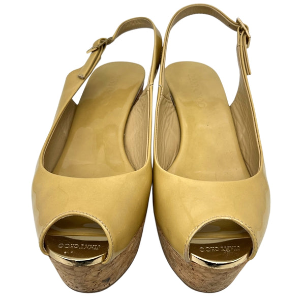 ジミーチュウ JIMMY CHOO コルクソールサンダル 35 イエロー パテントレザー レディース サンダル
