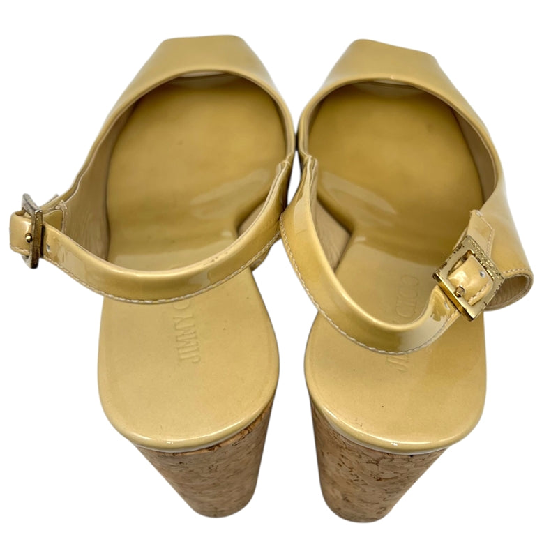 ジミーチュウ JIMMY CHOO コルクソールサンダル 35 イエロー パテントレザー レディース サンダル