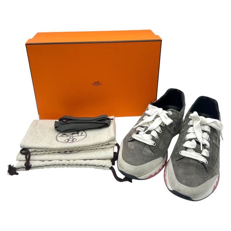 エルメス HERMES トレイル ローカットスニーカー 38.5 グレー スウェード レディース スニーカー