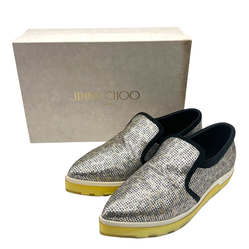 ジミーチュウ JIMMY CHOO グリッタースリッポン シルバー×イエロー 38 グリッター レディース スリッポン