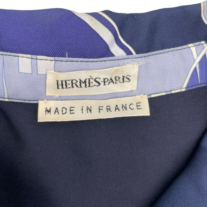エルメス HERMES 総柄シルクブラウス パープル シルク レディース 長袖シャツ